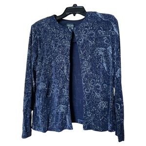 Xscape Joanna Chen Vtg Navy Silver Glitter Formal Cardigan‎ Womens Large Party